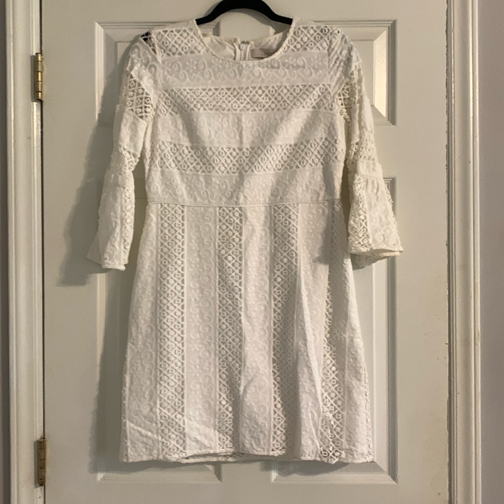 LOFT white eyelet 3/4 sleeve dress